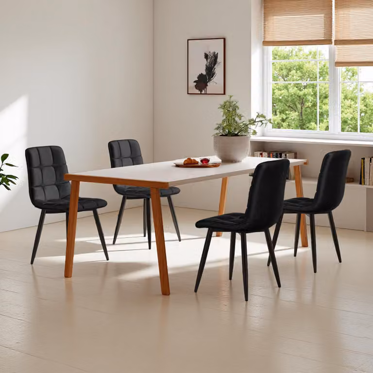Set di 4 sedie da pranzo INONEFT, sedie imbottite con schienale, capacità di carico fino a 150 kg, adatte per soggiorno, cucina e sala da pranzo, in velluto, colore nero