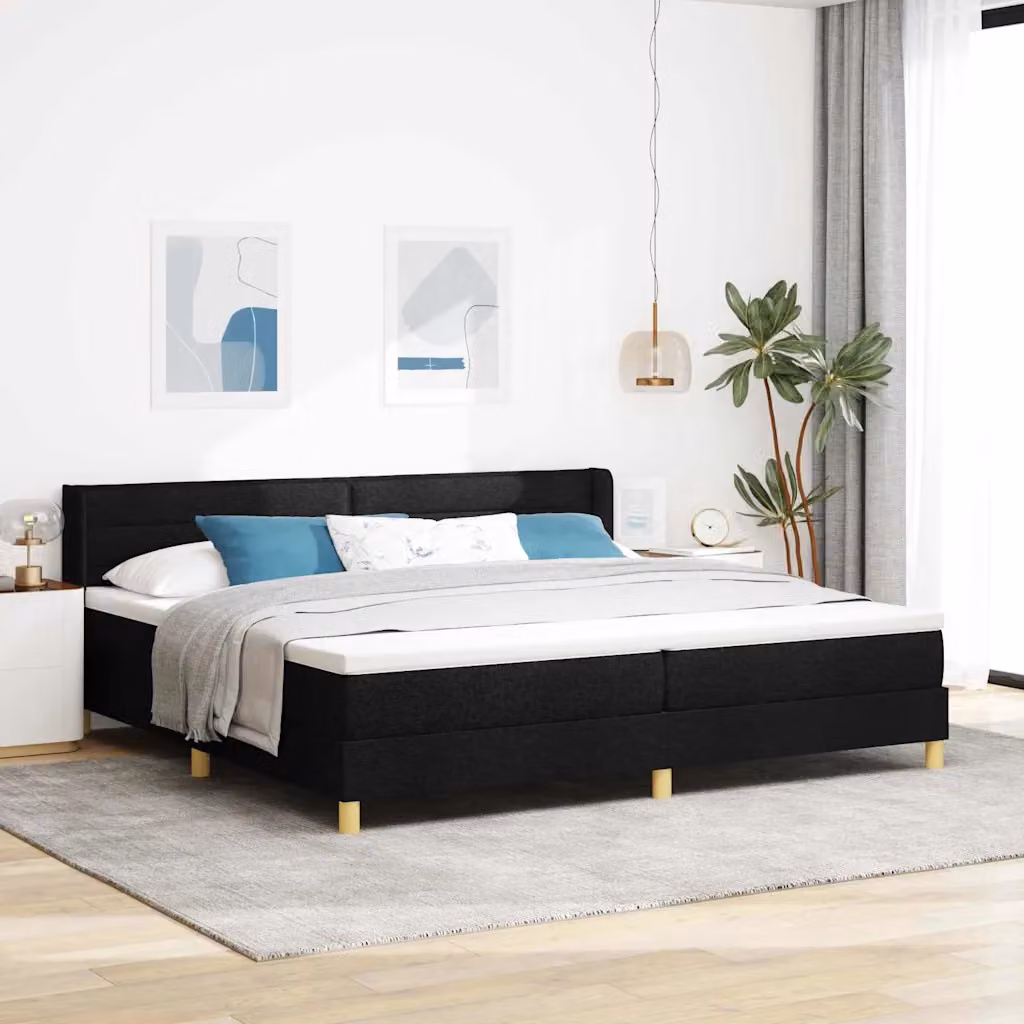 Letto a molle con materasso vidaXL Nero L 200 cm x P 200 cm x H 280 cm in tessuto e legno