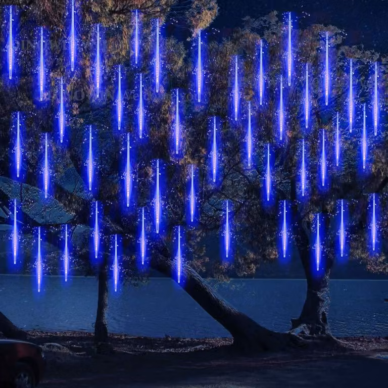 Catena luminosa solare a forma di gocce, 30 cm, 10 elementi, 360 LED, blu, grado di protezione IP65