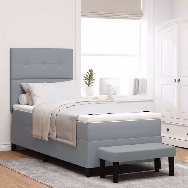 Letto ibrido con molle a tasche e testiera vidaXL in tessuto grigio, L/P/H: 90 x 190 x 128 cm
