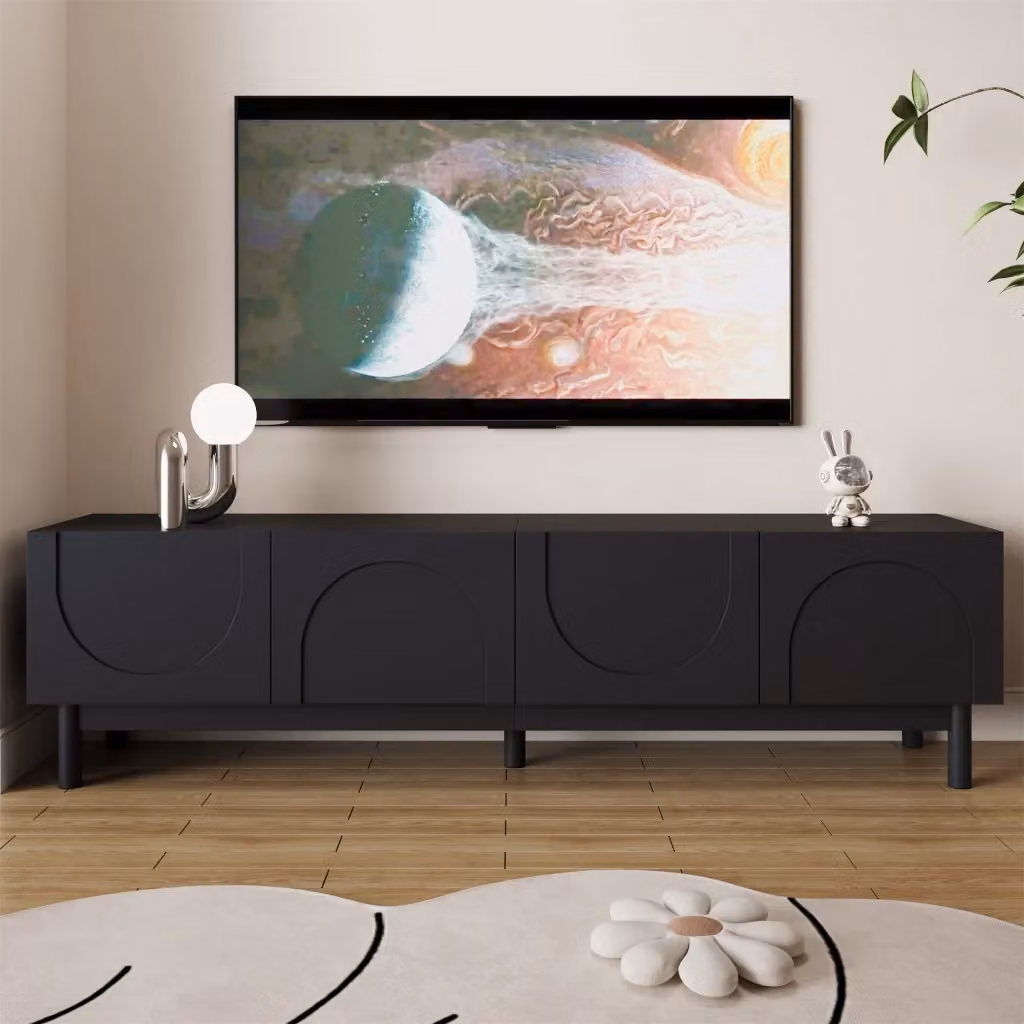 Mobile TV Chicfurn moderno nero con 4 ante e ripiani in MDF e truciolare per soggiorno L: 169 cm, P: 34 cm, H: 45.5 cm – 2