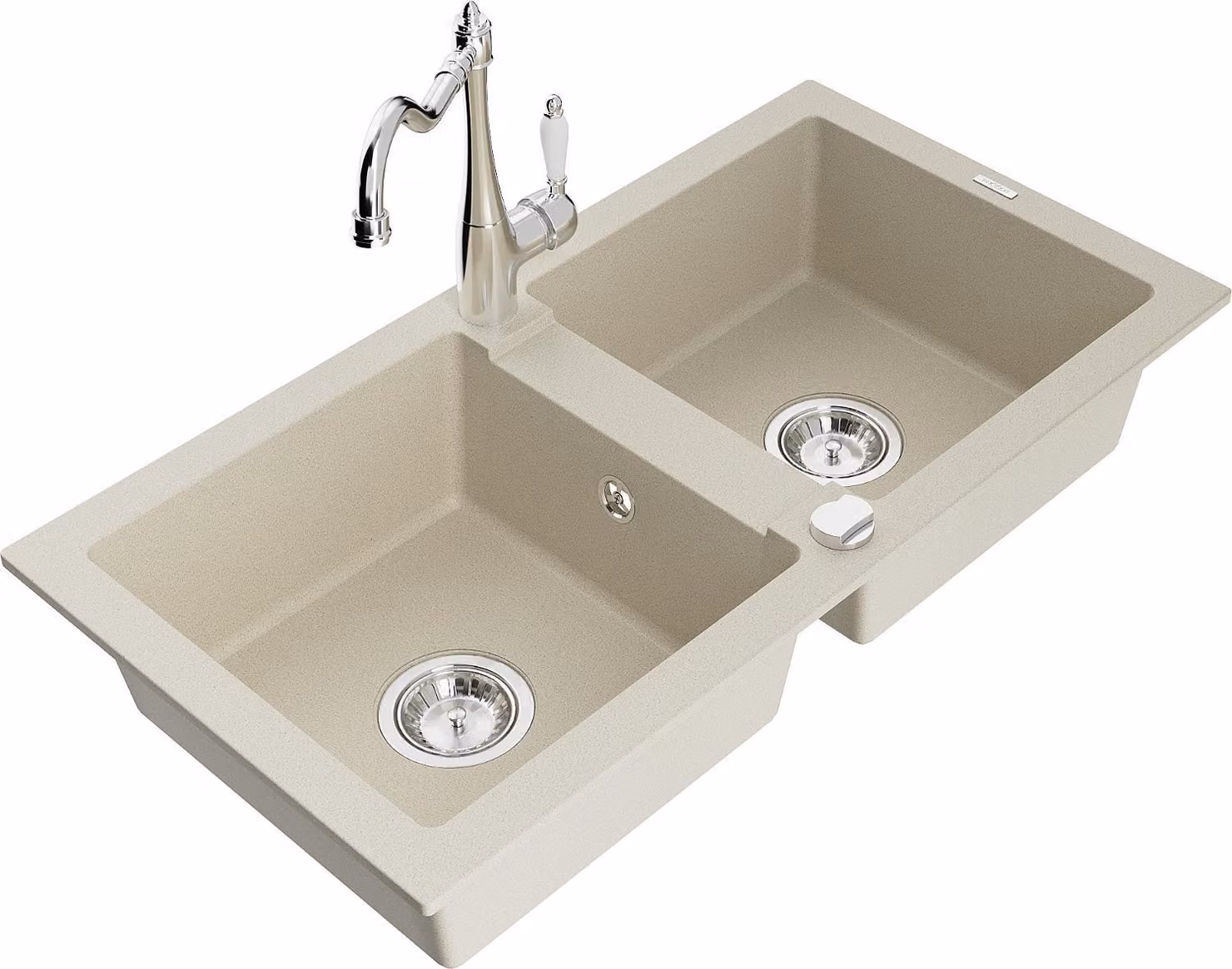 Mexen Mario lavello in granito a 2 vasche con rubinetto da cucina Carla, beige - 6504-69-670700-00