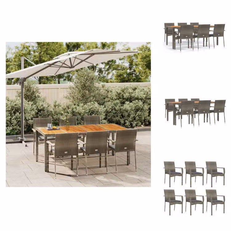 vidaXL set da pranzo da giardino 7 pezzi con cuscini in poly rattan grigio - Set di mobili da giardino