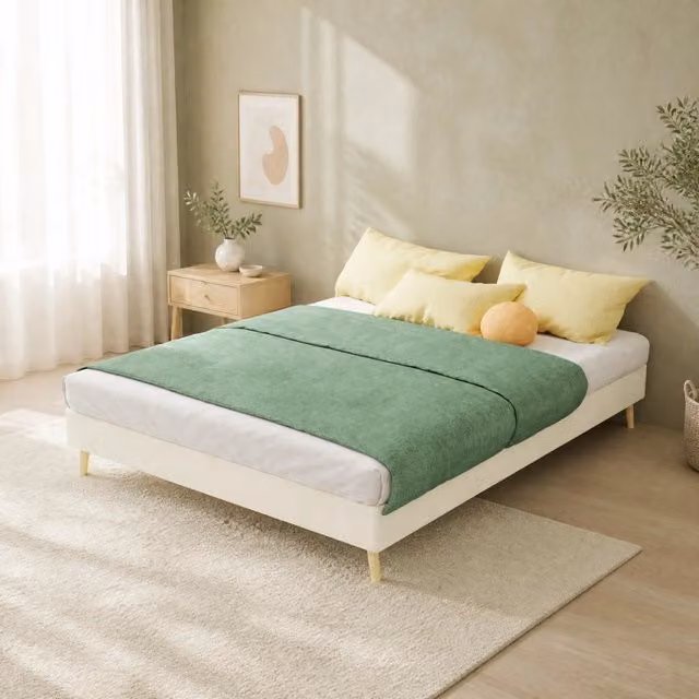 Letto moderno REDOM in tessuto e metallo beige L 140 x P 200 cm