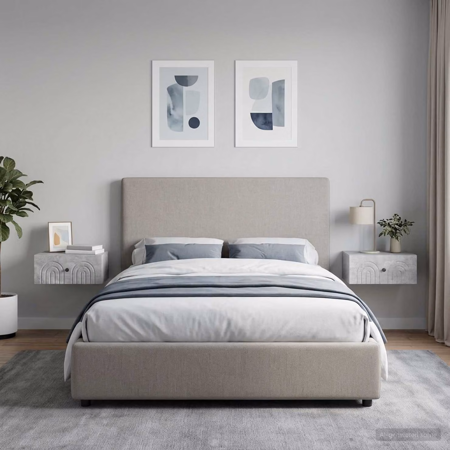 Set di 2 comodini sospesi vidaXL in stile moderno, colore grigio cemento, L: 49 cm, P: 34,5 cm, H: 20 cm