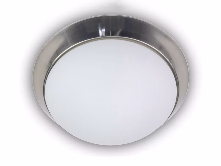 Lampada da soffitto, rotonda Ø 25 cm, vetro opalino, elegante anello decorativo in nichel opaco Lampada da ufficio