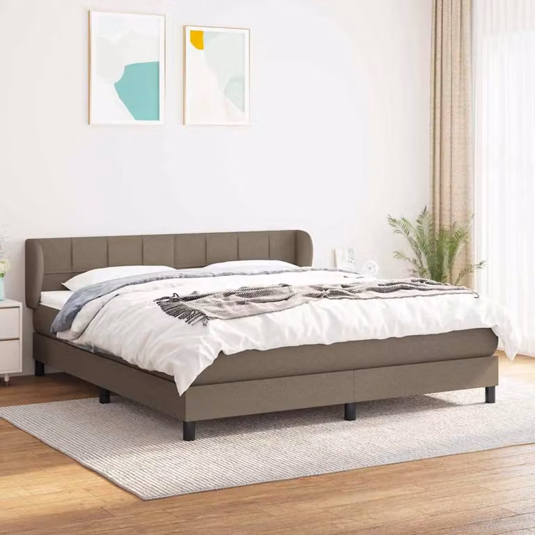 vidaXL Giroletto a Molle con Materasso in Tessuto Beige e Grigio L/P/H: 160 x 200 x 163 cm