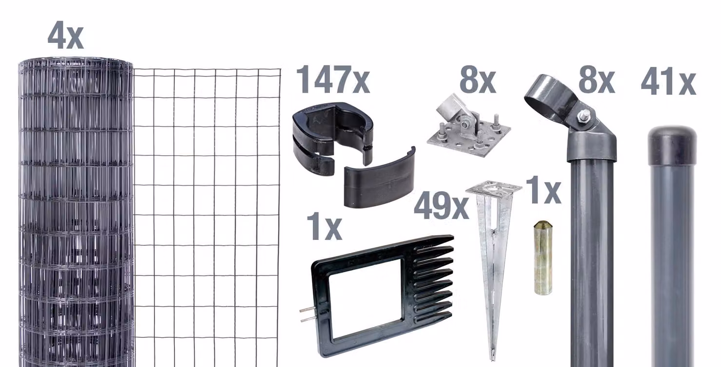 Alberts 669331, sistema completo per recinzione "Fix-Clip Pro", da fissare nel cemento, colore antracite, altezza 81 cm, lunghezza 100 metri