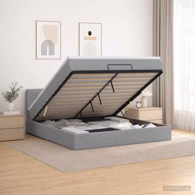 Letto ottomano con materasso vidaXL in tessuto grigio, L/P/H: 140 x 200 x 144 cm