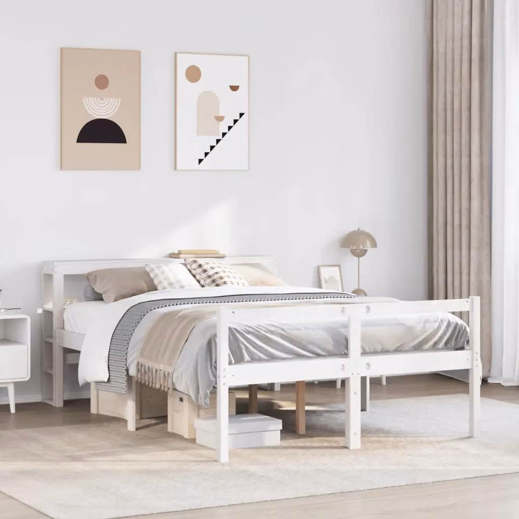 Letto per anziani vidaXL in legno massello di pino bianco con scomparti laterali L/P/H: 120 x 200 x 126 cm – 1