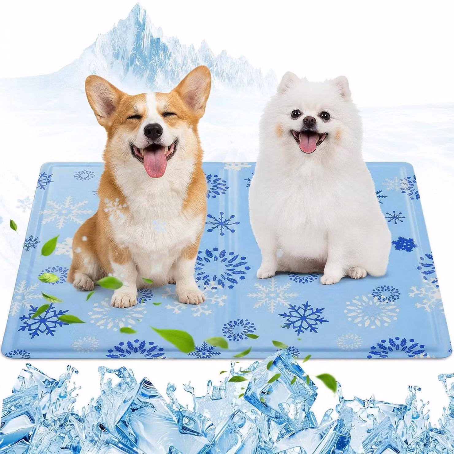 Tappetino refrigerante per cani, 50x65 cm, auto-refrigerante, gel non tossico, impermeabile, motivo a neve