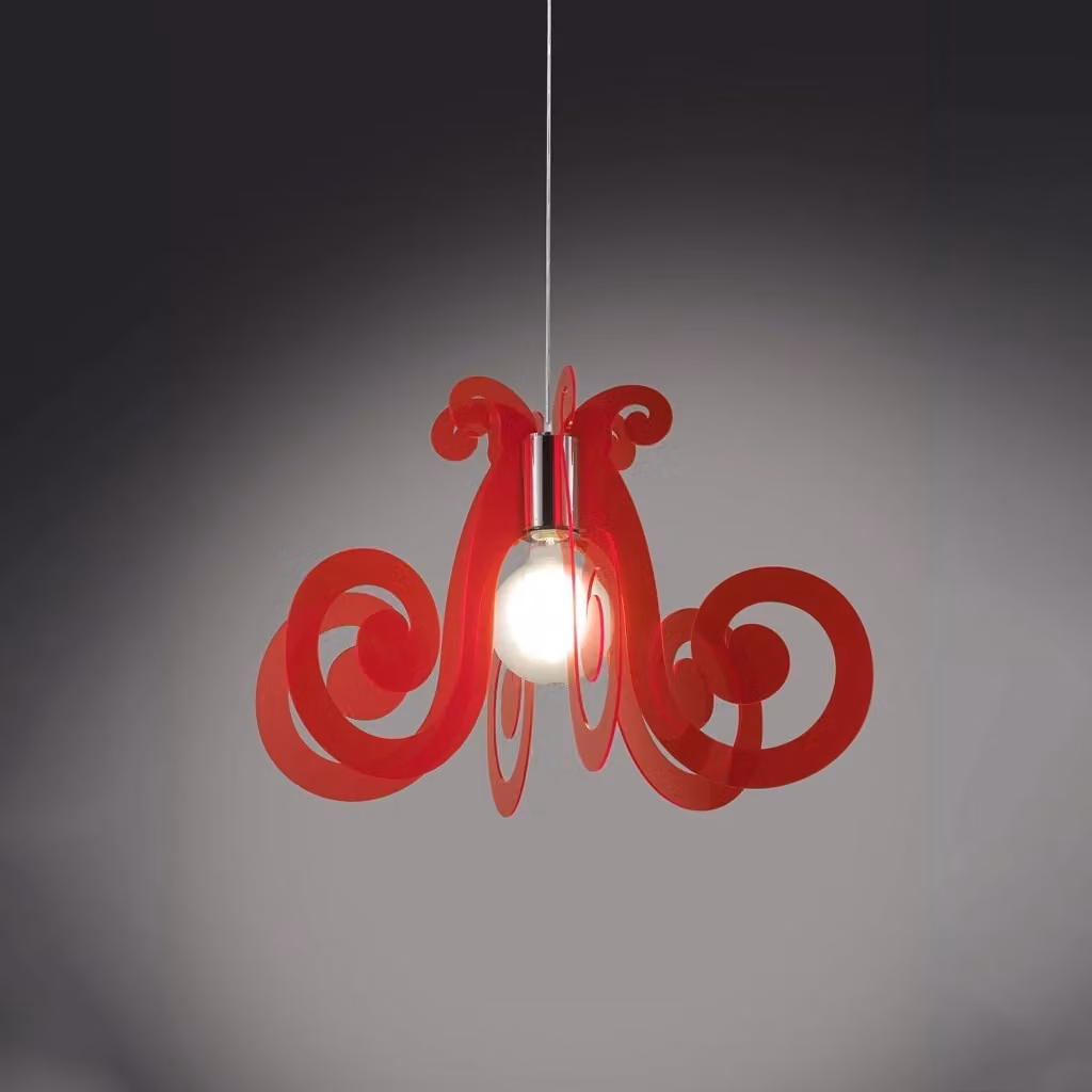 Lampada a sospensione moderna Space Collection Polilux Linea Zero colore rosso fluorescente con attacco E27, diametro: 64 cm – 2