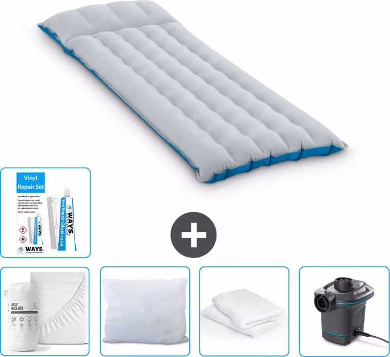 Materassino da campeggio Intex - 1 persona - 67 x 184 x 17 cm - blu - include lenzuolo - bacio - pompa - kit di riparazione e protezione per il cuscino