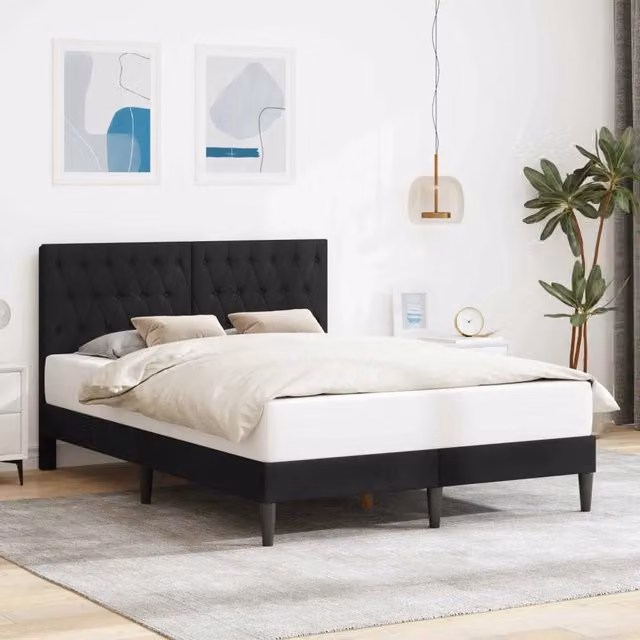 Struttura letto con testiera e giroletto in velluto nero DESIGN IN L/P: 120 x 200 cm – 1