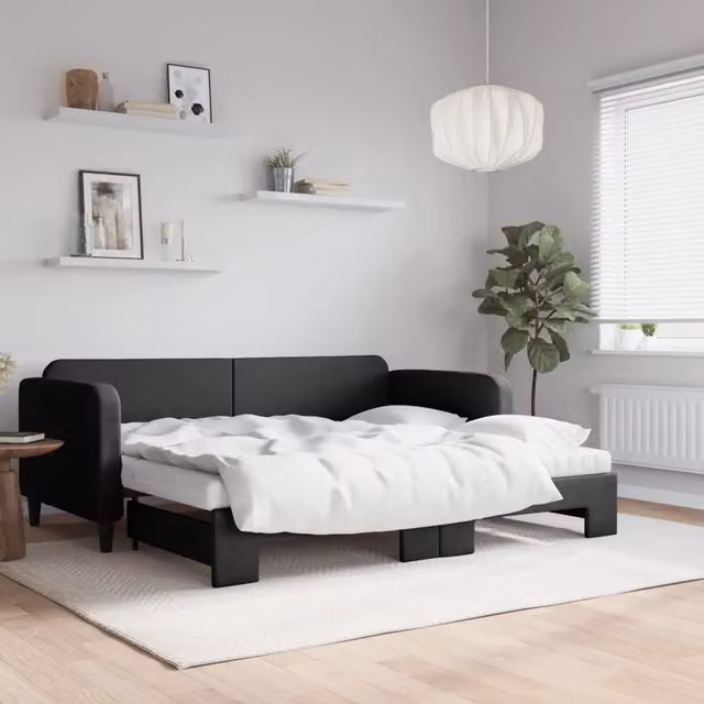 Divano Letto Estraibile vidaXL in Tessuto Nero per Soggiorno e Camera da Letto