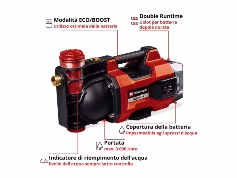 Pompa sommersa a batteria Einhell Power X-Change in metallo rosso – 3