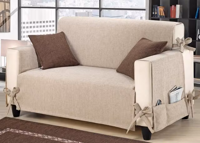 Copridivano Biancheriaweb con Disegno Intreccio per 3 Posti, Blu e Beige in Poliestere e Cotone