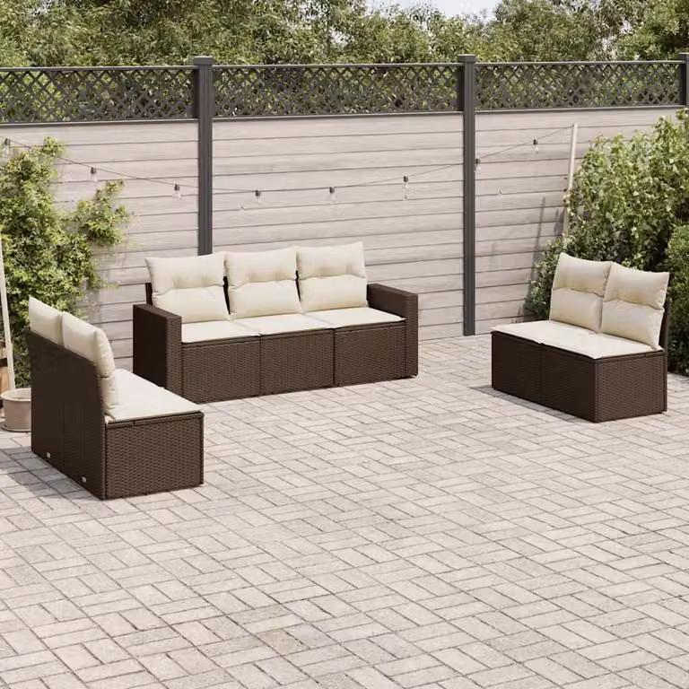 vidaXL Set Divani da Giardino 7 pz in Polyrattan Marrone con Cuscini Imbottiti e Coperture Rimosse