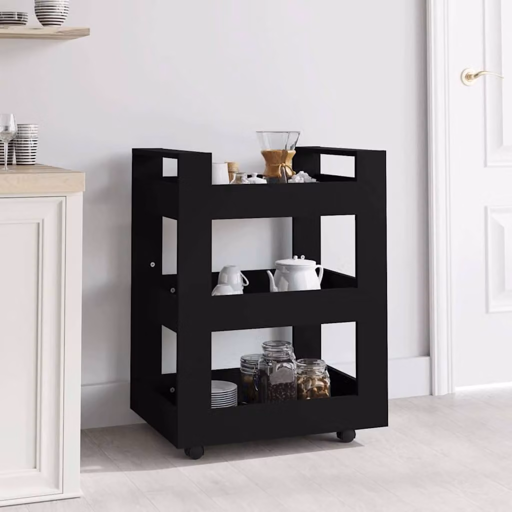 vidaXL Carrello da Cucina Moderno Nero in Legno con Ruote L: 60 cm, P: 45 cm, H: 80 cm