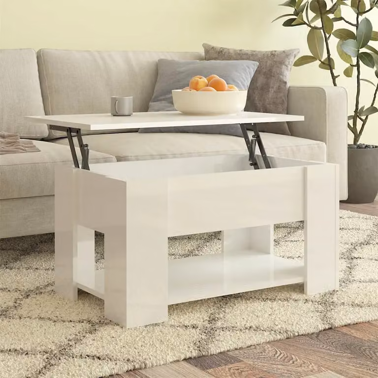 vidaXL Tavolino da Salotto Moderno Bianco Lucido in Legno L: 79 cm, P: 49 cm, H: 41 cm