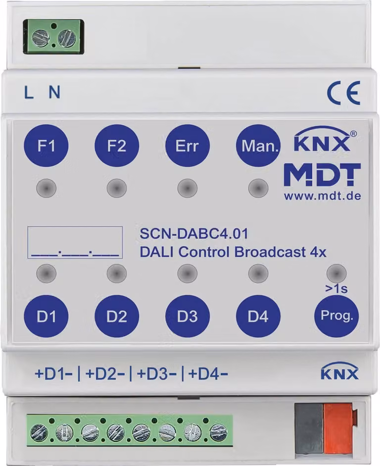 MDT DALI Control Broadcast Gateway, 4 canali, 4TE, REG, KNX, MDT, 1 pz.