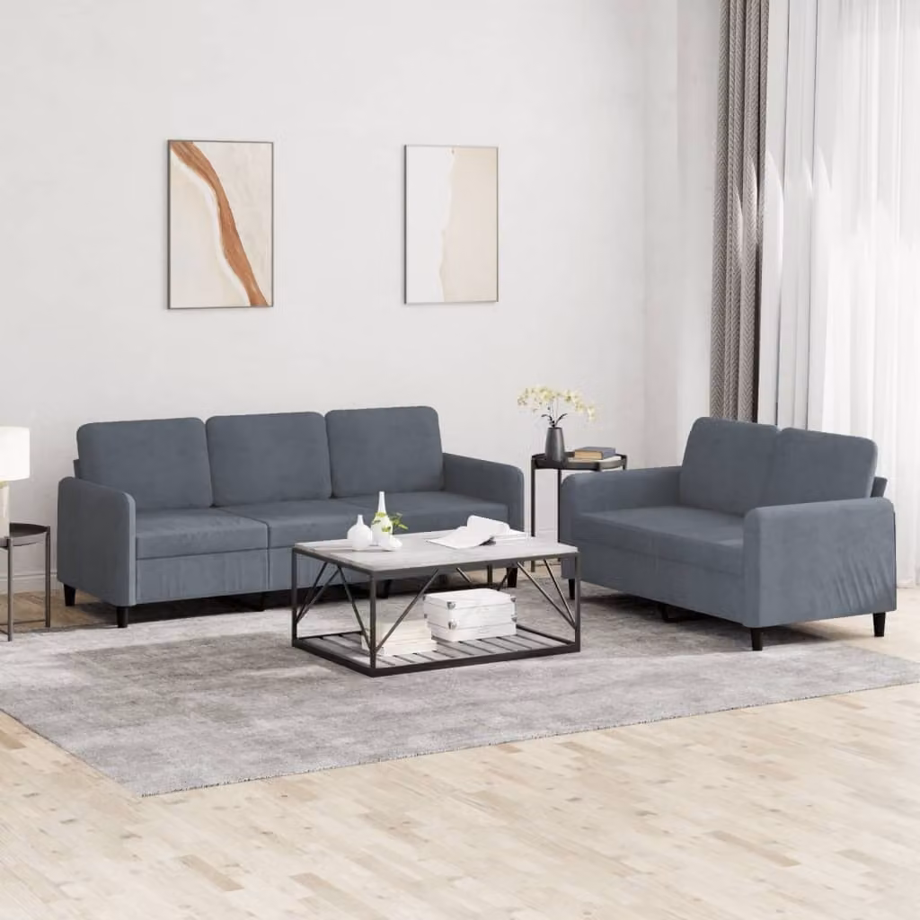 Maison Exclusive - Set divano 2 pezzi in velluto grigio scuro
