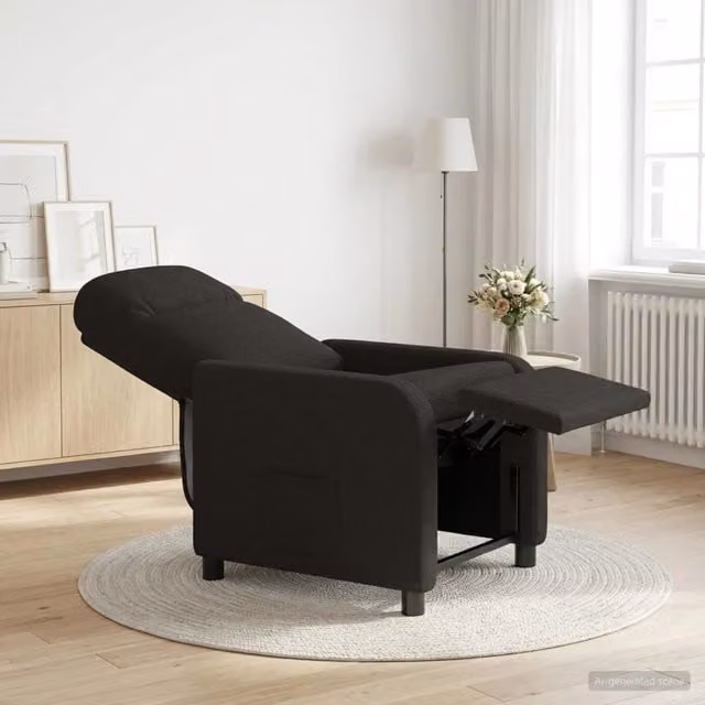 Poltrona reclinabile moderna in tessuto boucle nero con braccioli per soggiorno