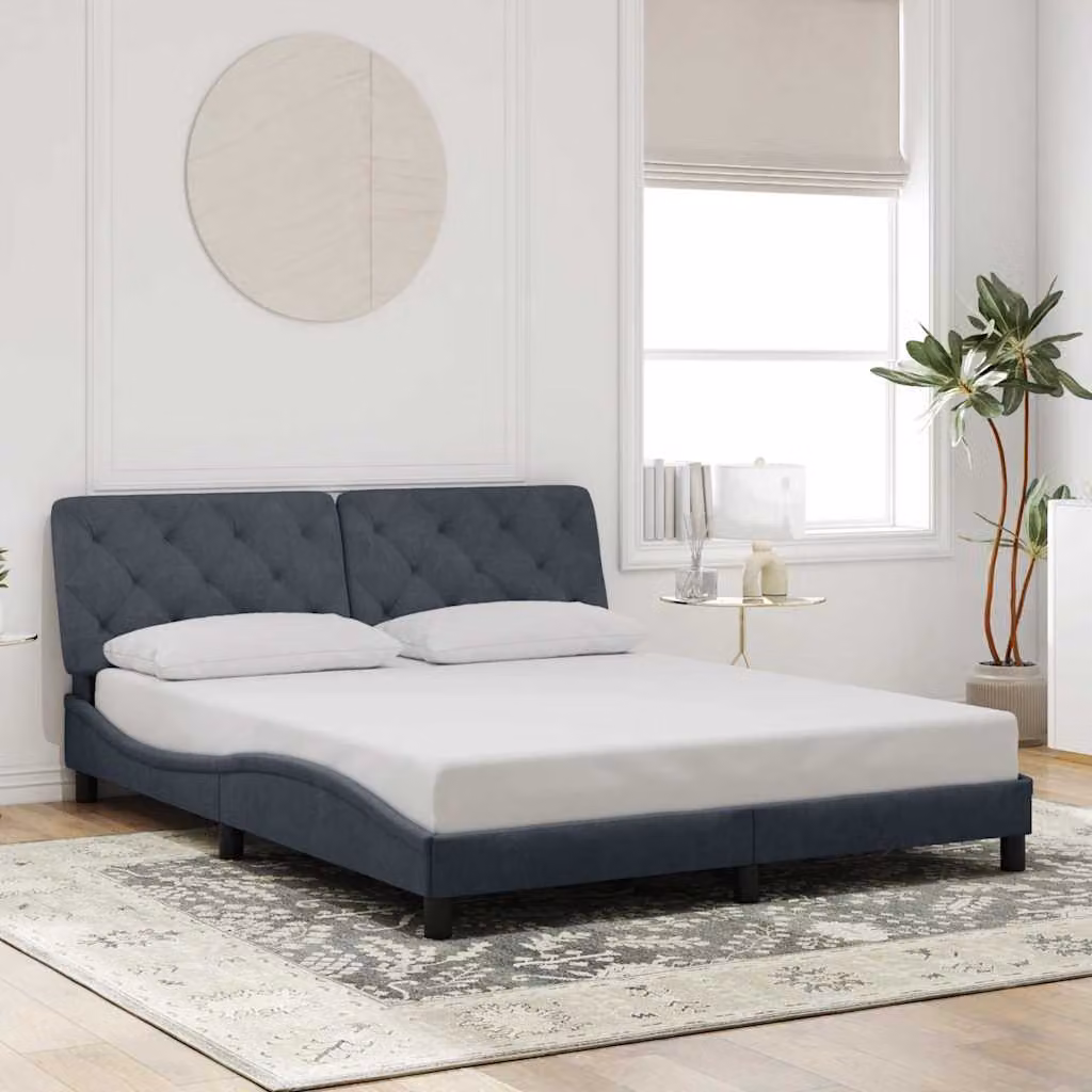 vidaXL Giroletto senza Materasso in Velluto Grigio L/P/H: 160 x 200 cm – 1
