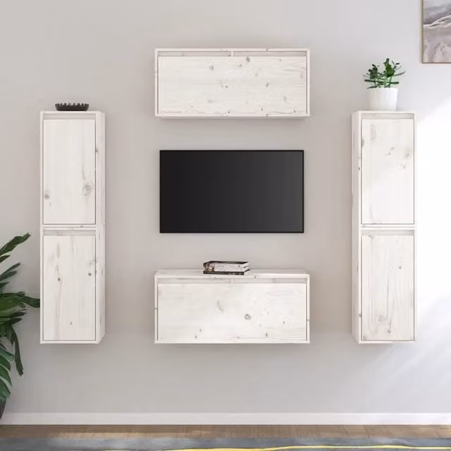 Mobili Porta TV 6 pz-Set di 6 Credenza per TV Bianchi in Legno Massello di Pino 959775
