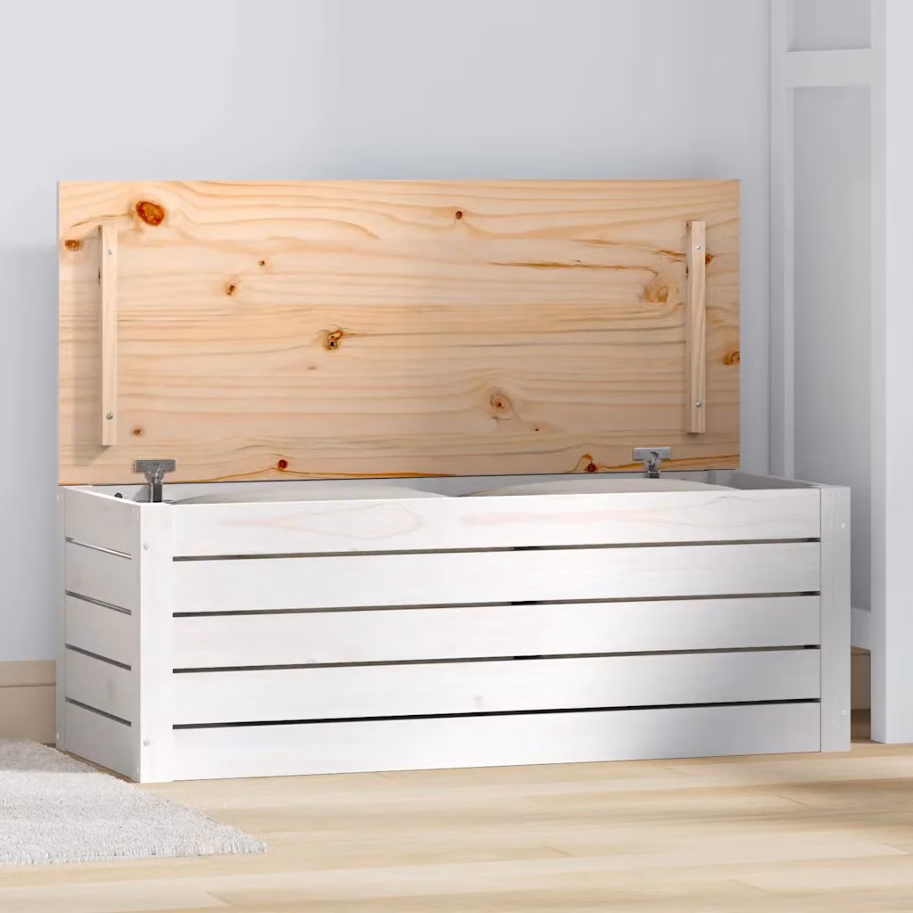 Contenitore portaoggetti vidaXL in legno di pino massello bianco L 89 cm x P 36,5 cm x H 33 cm