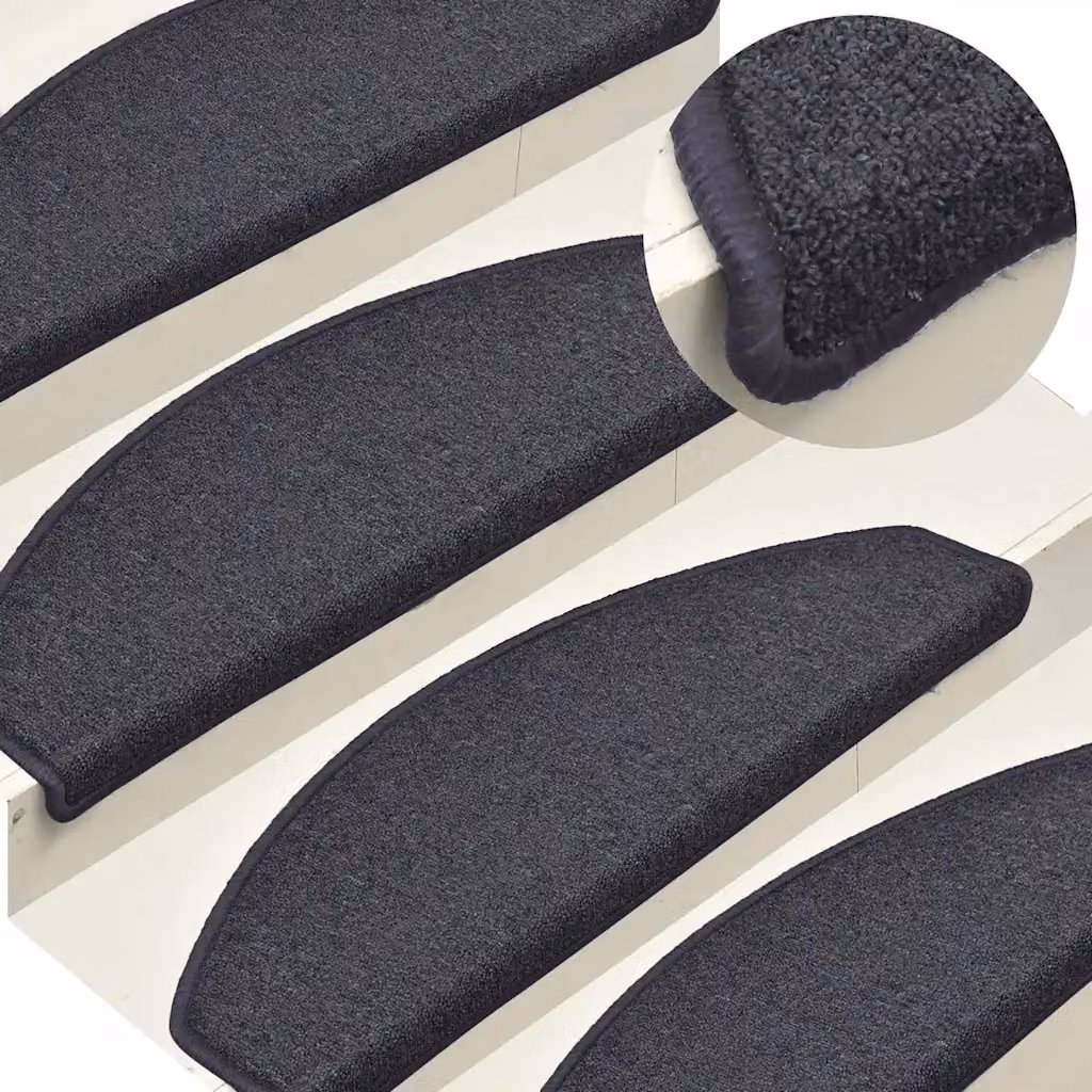 Set di 15 tappetini per scale semicircolari vidaXL, grigio scuro e blu, L: 65 cm, P: 40 cm, H: 4 cm