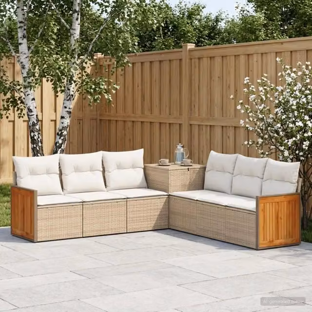 Set di divani 7 pz Beige e Bianco Crema 118 x 62 x 69 cm 3448892