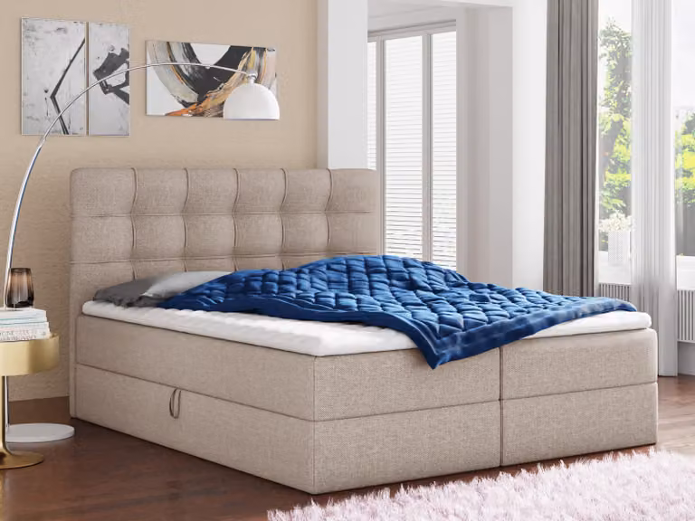 Letto boxspring Best con 2 cassetti, letto matrimoniale con materasso Bonell e topper, letto imbottito, letto (beige (Inari 22), 160 x 200 cm)
