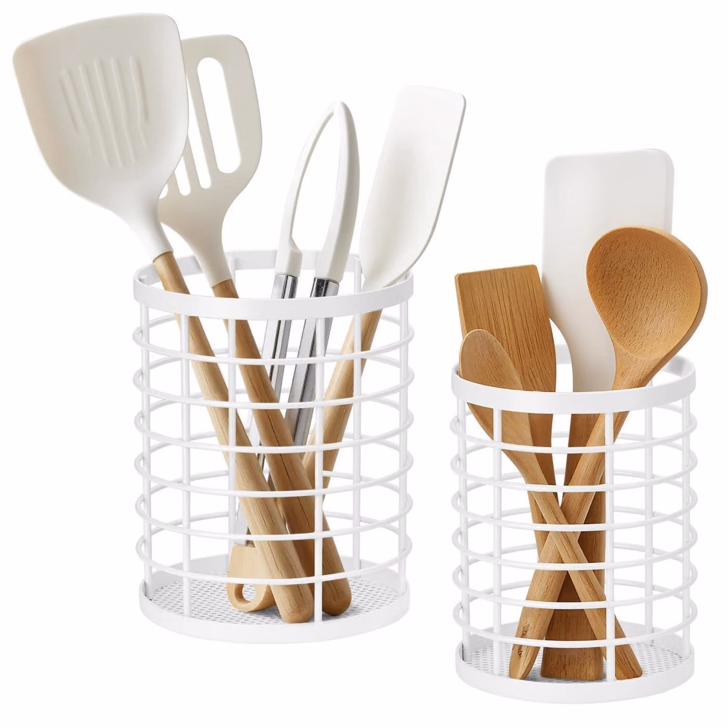 Set di 2 organizer per armadietti da cucina, acciaio verniciato bianco opaco, design a griglia aperta