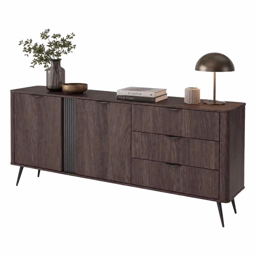 Madia Kabatiti DMORA con 3 cassetti, colore marrone, L: 195 cm, P: 38 cm, H: 81 cm – 2