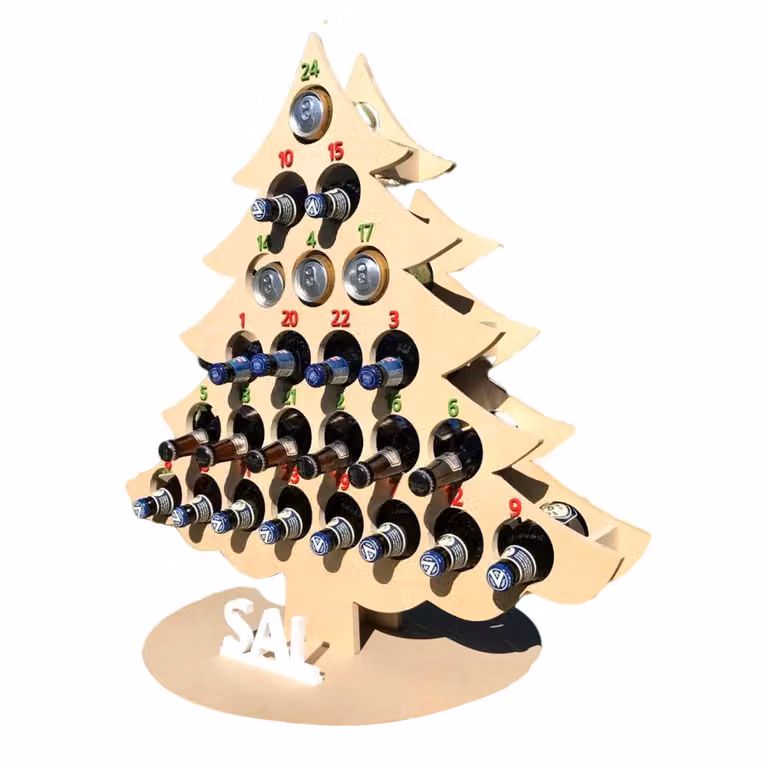 albero del calendario dell'avvento in legno di 24 giorni con mini portabevande - Portabottiglie e regalo decorativo (senza bottiglie)