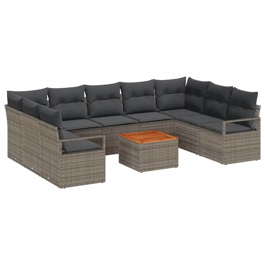 Set Divano da Giardino vidaXL a forma a U in Polyrattan Grigio con Cuscini e Tavolino – 2