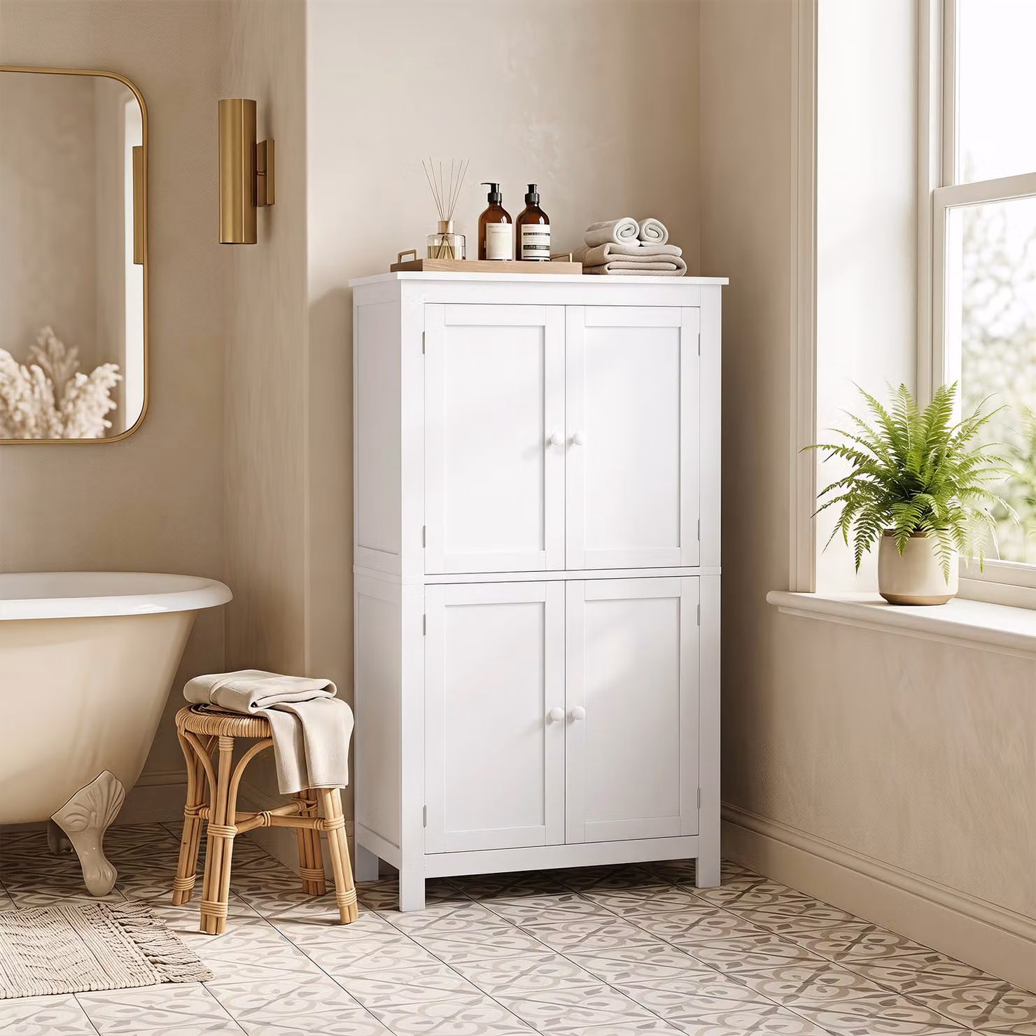 Mobiletto da bagno HOMCOM bianco con 4 ante e ripiani regolabili, L 60 x P 30 x H 110 cm – 2