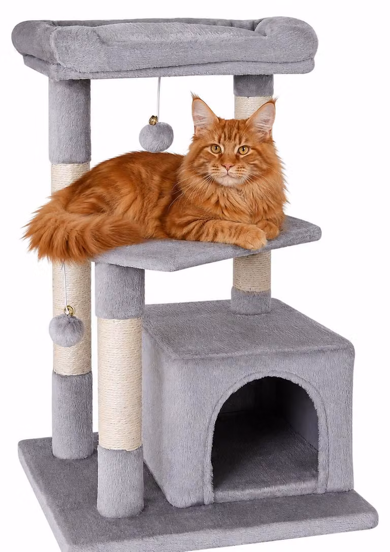 tiragraffi per gatti lionto 75 cm con grotta, giaciglio e superficie in sisal, compatto e stabile, ideale per il gioco, il riposo e la cura degli artigli, grigio chiaro