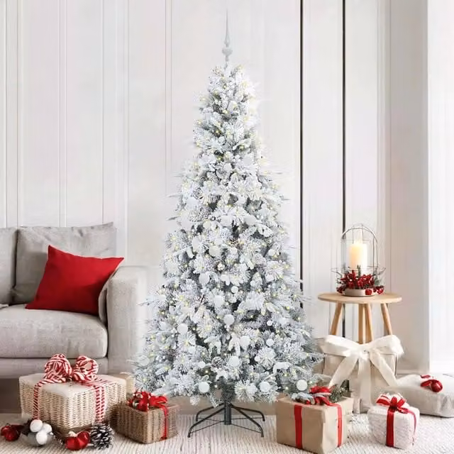 Albero di Natale Artificiale Moderno vidaXL Bianco con Luci LED Warm White e Rami Pieghevoli in PVC e Plastica, Altezza: 180 cm