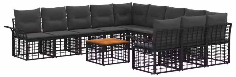 Set di divani da esterno 12 pcs Nero e Grigio scuro Poliestere