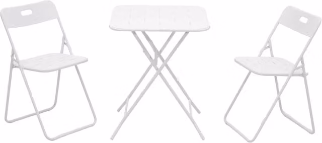 Set Bistrot Minimal composto da Tavolo Pieghevole e 2 Sedie in Acciaio Bianco per Esterno