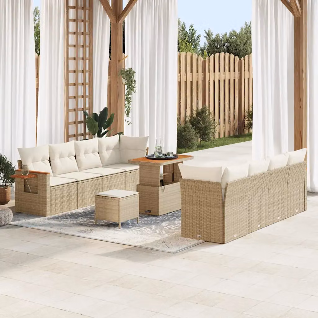 Set Divano da Giardino vidaXL 12 Pezzi a Forma di U con Tavolino e Pouf Beige – 1