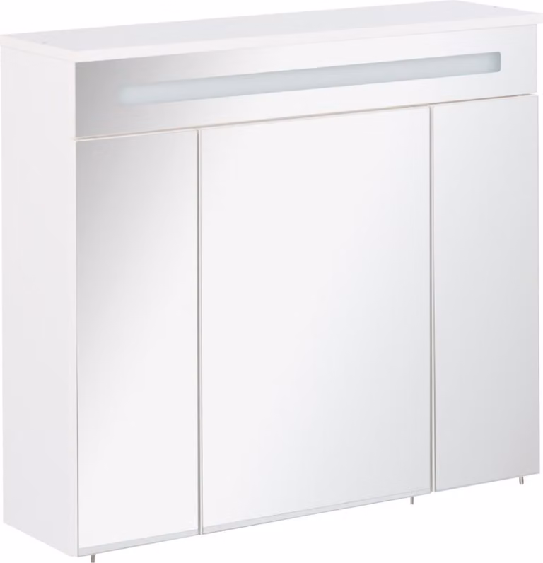 FACKELMANN Armadio a specchio LED KARA / con sistema di chiusura ammortizzata / Dimensioni (L x A x P): circa 80 x 70 x 23 cm / Armadio per il bagno / Mobile per WC o bagno / Corpo: Bianco opaco / Parte anteriore: Specchio