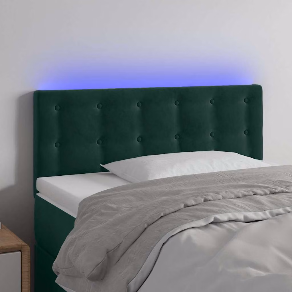 Testiera per letto vidaXL in velluto verde scuro con illuminazione LED integrata e porta di ricarica USB, L 100 cm, H 78-88 cm, P 5 cm