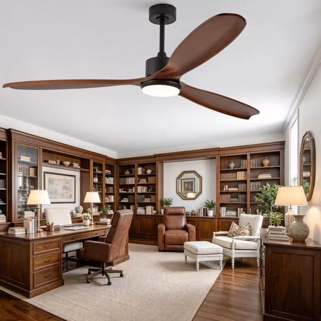 Ventilatore da soffitto 70 pollici a 3 pale in legno massello, LED CCT noce e nero