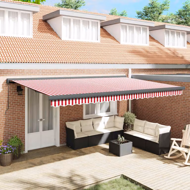 Tenda retrattile vidaXL con bracci pieghevoli in alluminio e tela in poliestere, Rosso e Bianco, L: 500 cm, P: 300 cm
