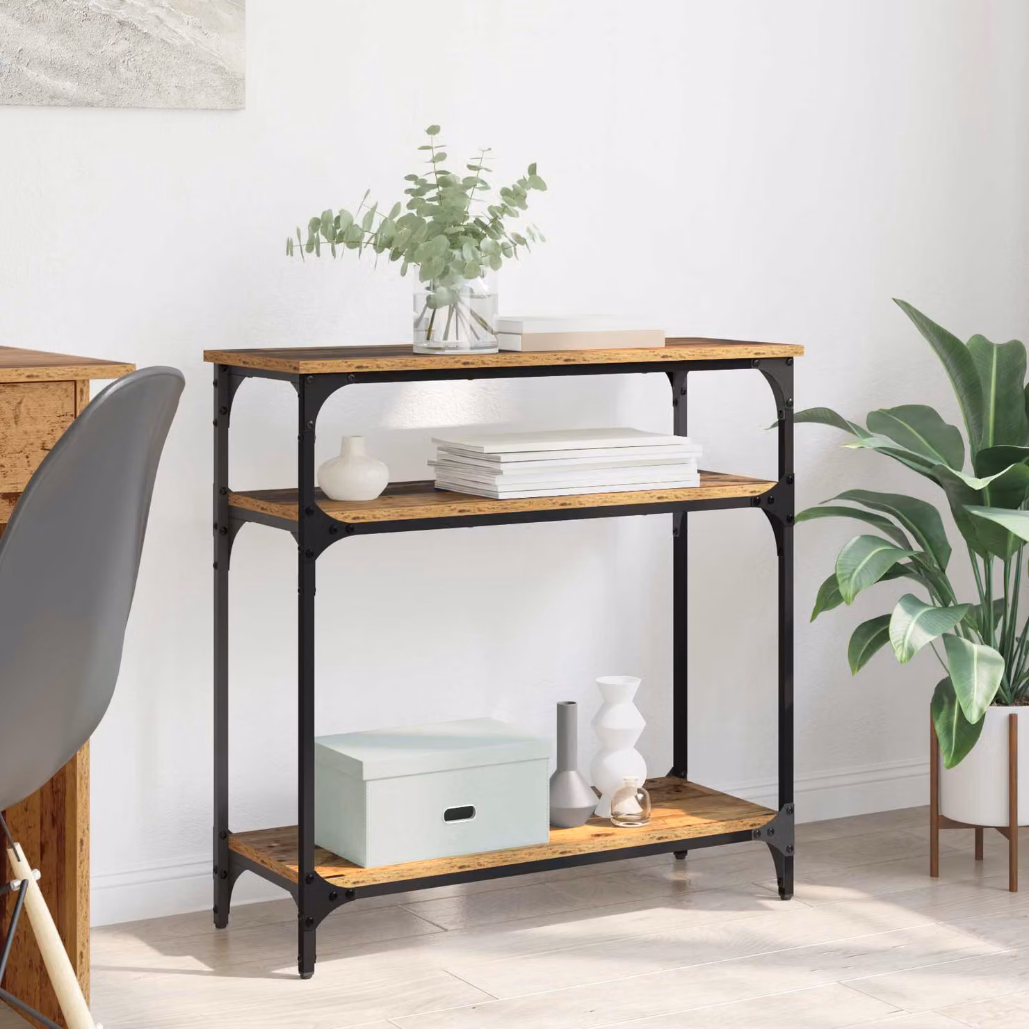 vidaXL Tavolo consolle in stile industriale in legno vecchio marrone L 75 cm x P 29 cm x H 75 cm