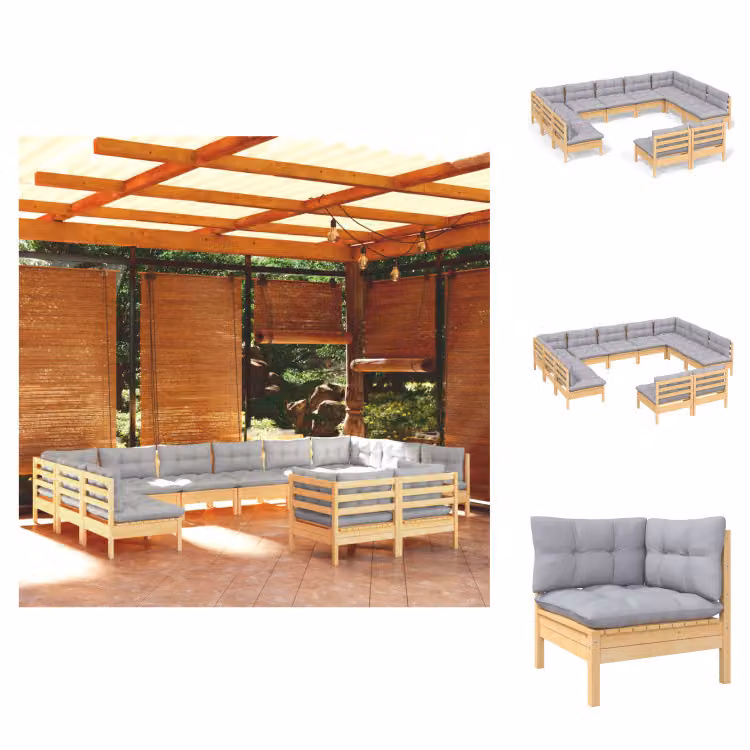 vidaXL set salotto da giardino 11 pezzi con cuscini grigi in pino massiccio - Set di mobili da giardino