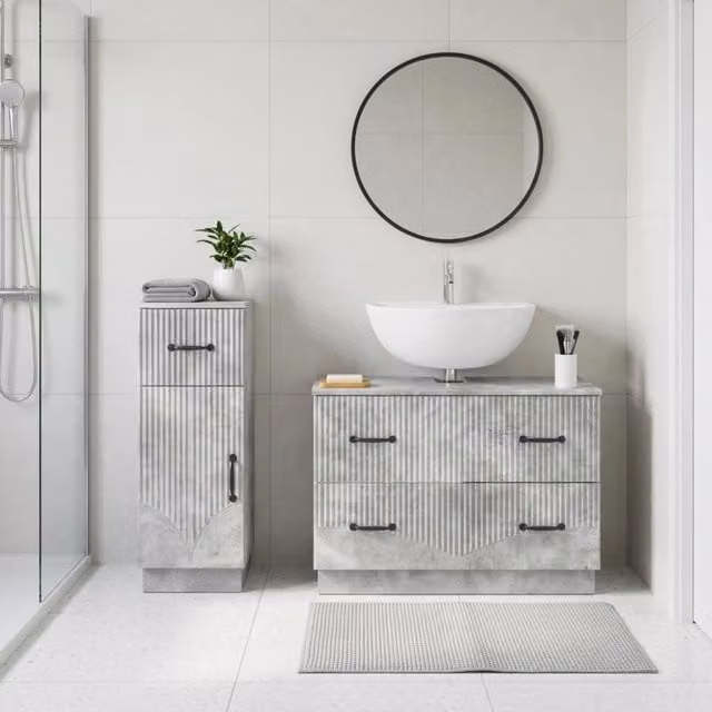Set di mobili da bagno moderno vidaXL composto da mobile lavabo e mobile contenitore in legno grigio opaco